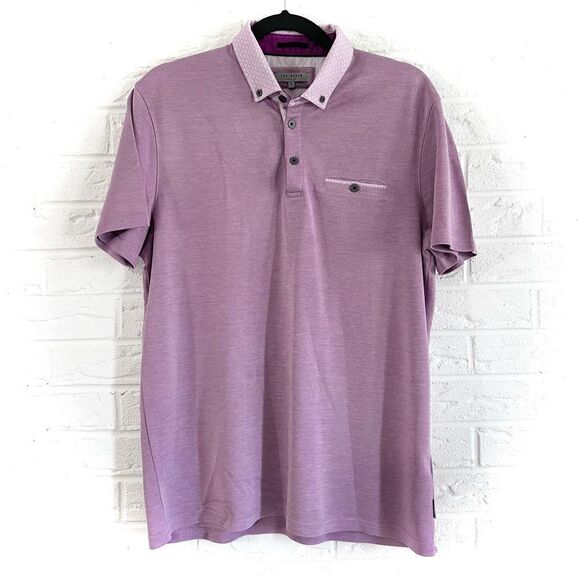 Ted Baker Men’s London Woven Collar Purple Polo Size 5 - Picture 2 of 8